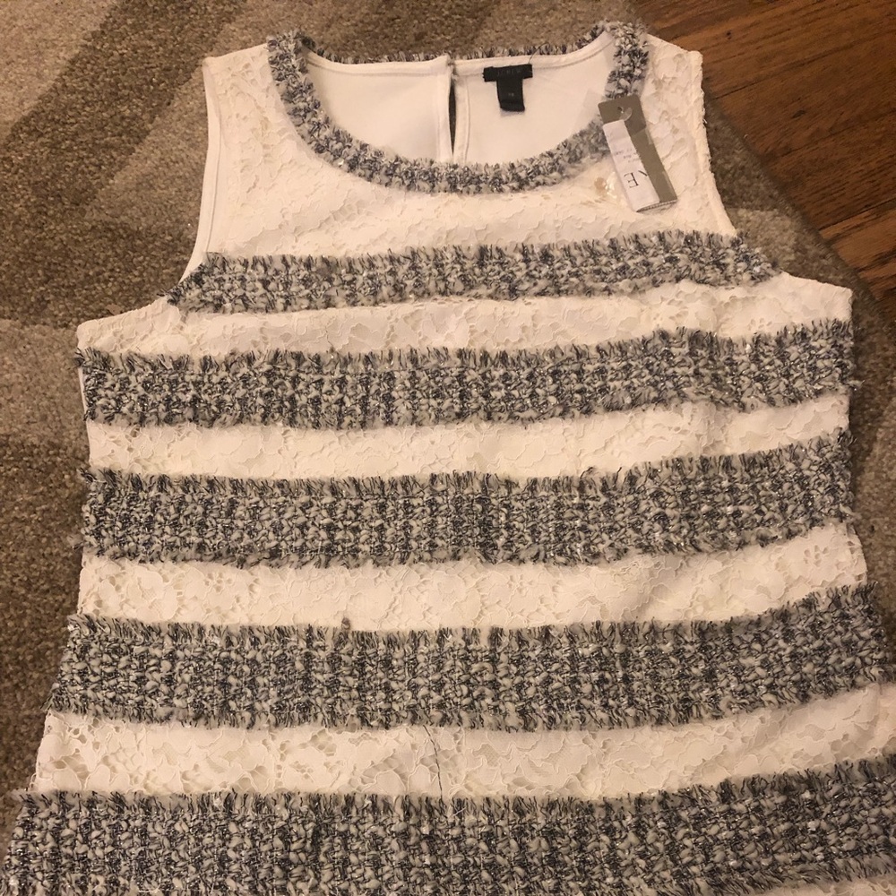 J. Crew top with lace and tweed appliqué